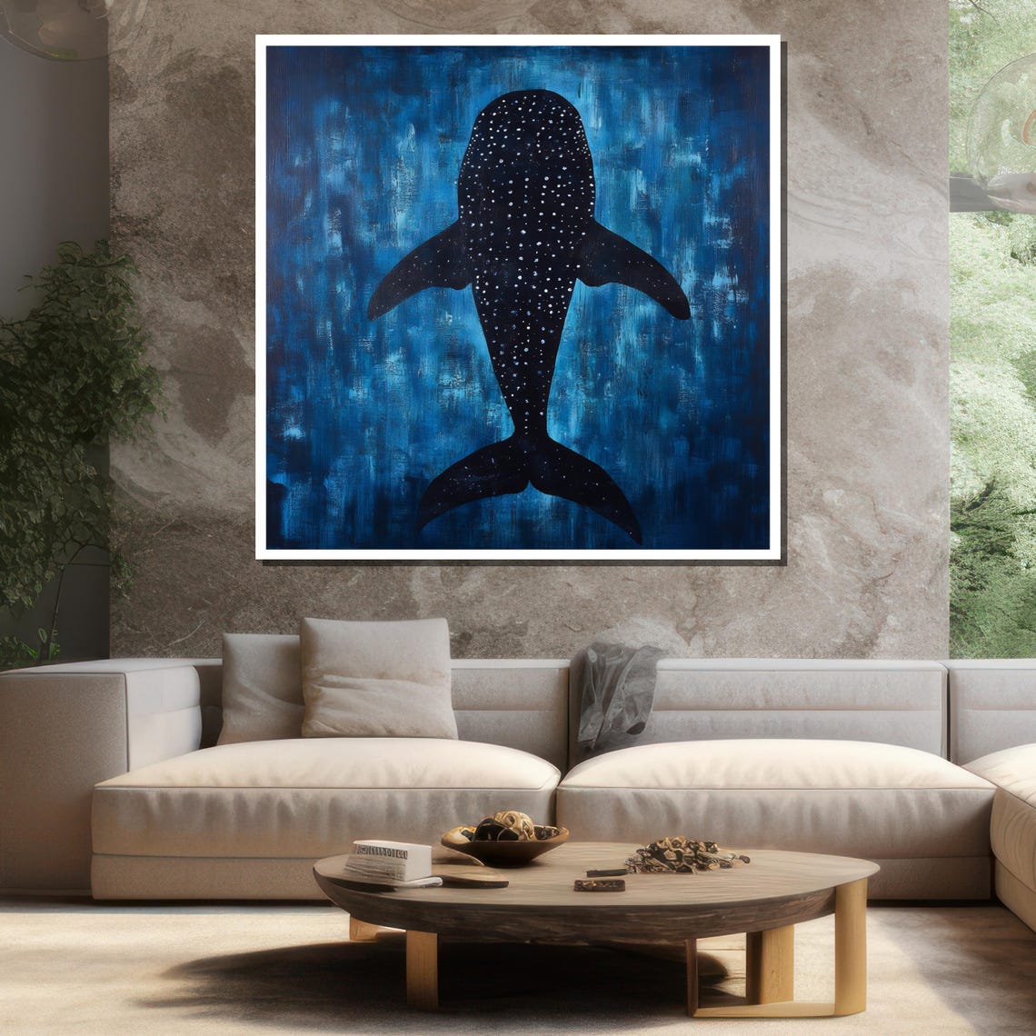 Whale Shark Silhouette Deep Blue Ocean Modern Nautical Poster - Image 3