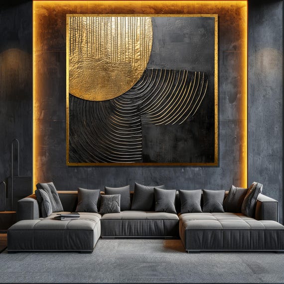 Golden Textured Abstract Painting Modern Wall Art Unique Gift For Living Room Bold Home Decor Statement Piece
