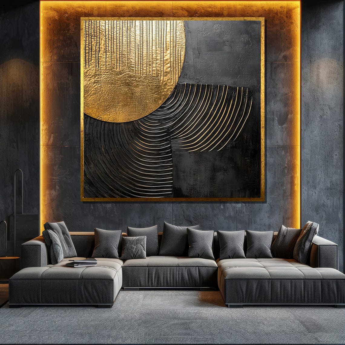 Golden Textured Abstract Painting Modern Wall Art Unique Gift For Living Room Bold Home Decor Statement Piece