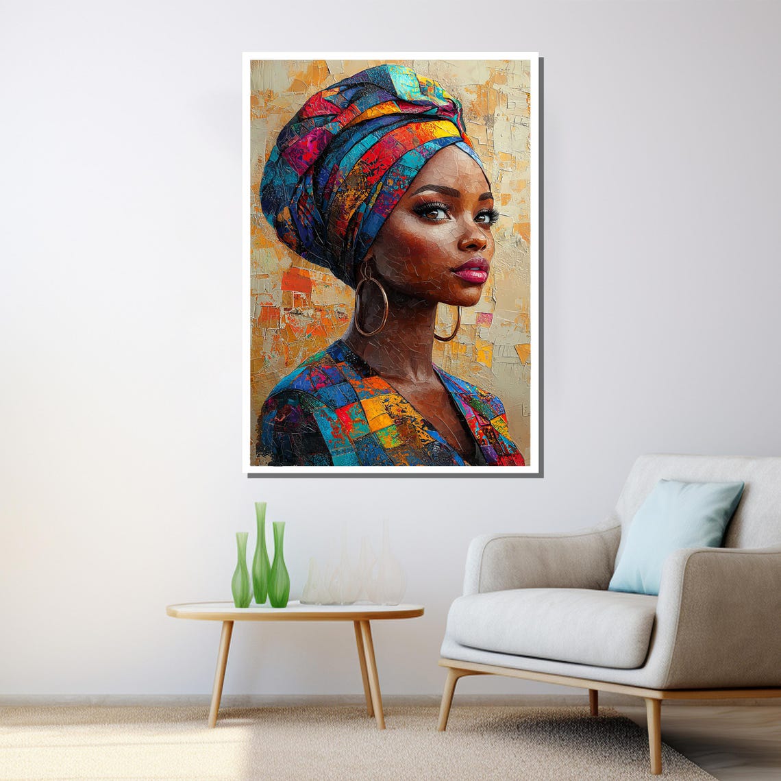 African Woman Portrait With Colorful Headwrap Textured Art Poster - Image 3