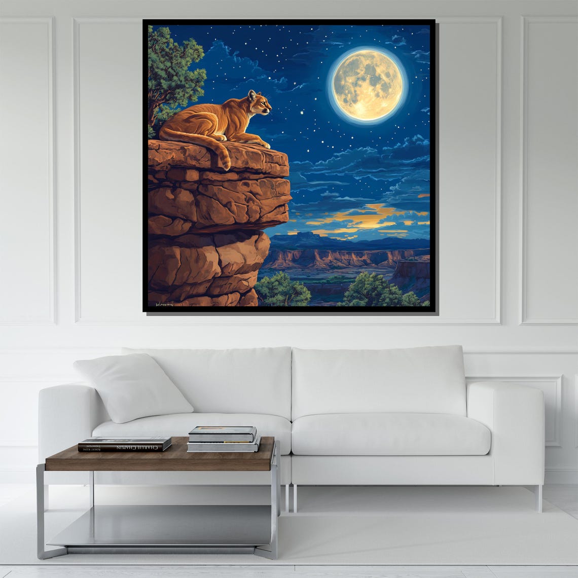 Puma Full Moon Red Rock Canyon Night Majestic Mountain Lion Wall Art - Image 5