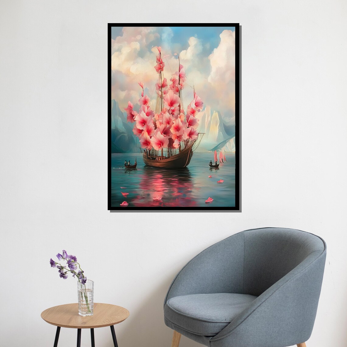 Sailing Ship With Flower Sails, Surrealist Art Print - Image 5