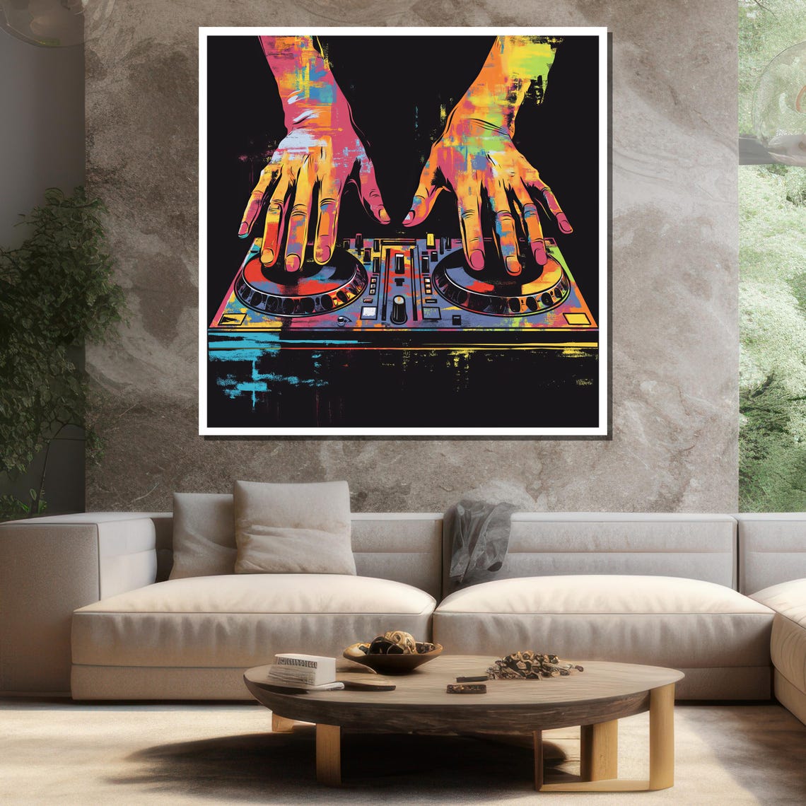 DJ Hands On Turntables Colorful Neon Street Art Style Music Poster - Image 3