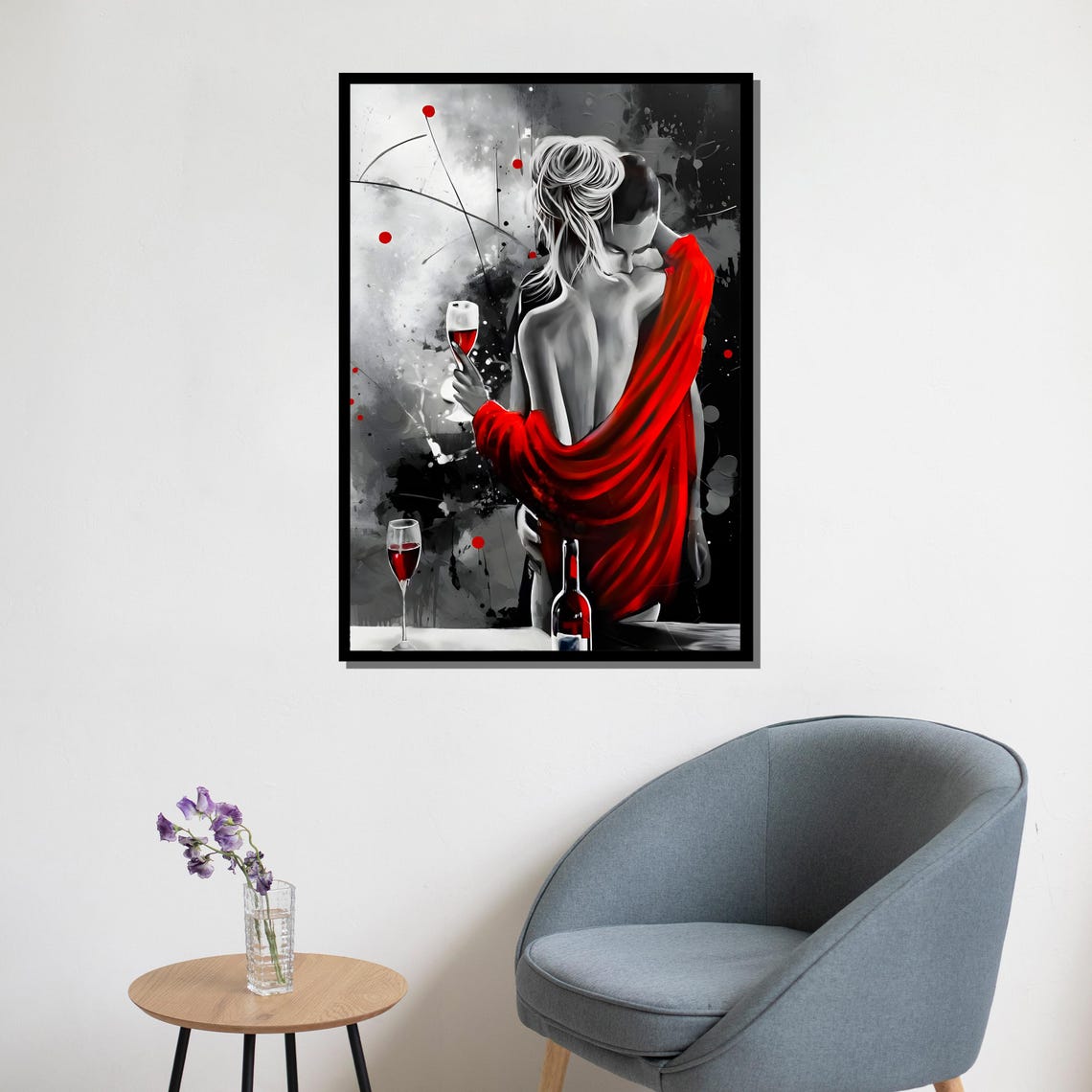 Red Black Abstract Couple Wine Glasses Passionate Painting Wall Poster - Image 5