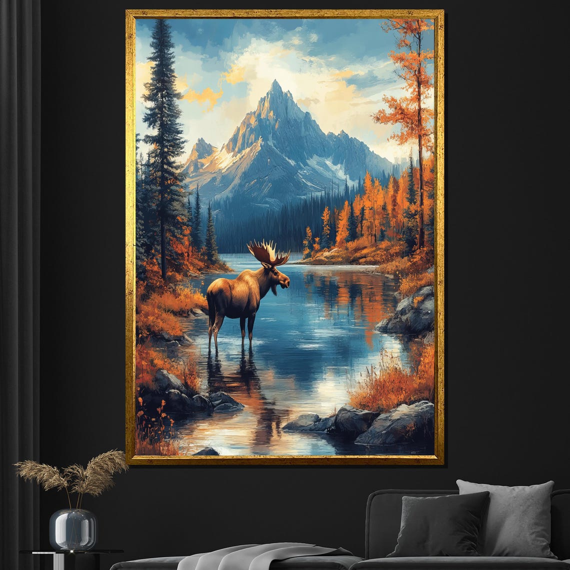 Majestic Moose Mountain Lake Autumn Forest Wildlife Nature Wall Poster