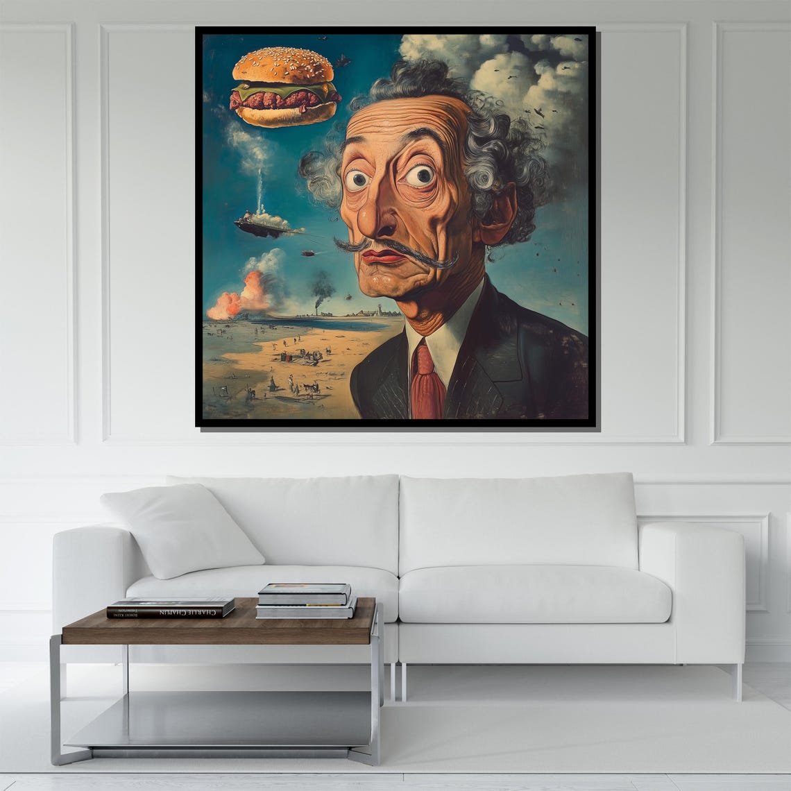 Salvador Dali Style Surrealist Portrait With Flying Burger Poster - Image 5