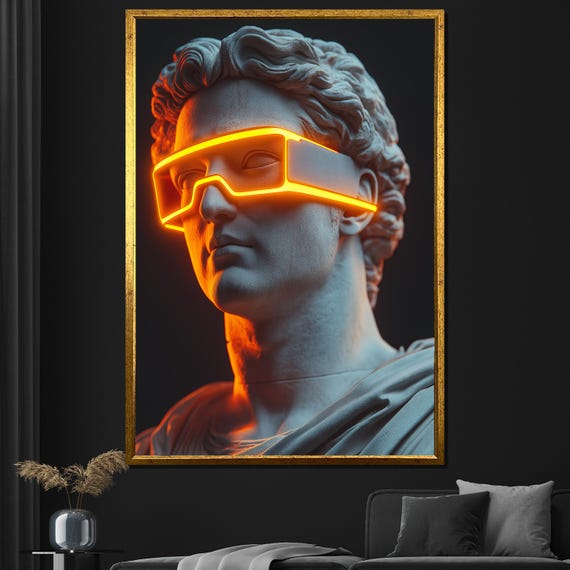 Neon Bust Painting Modern Greek Sculpture Inspired Wall Art Bold Contemporary Decor Unique Artwork Gift
