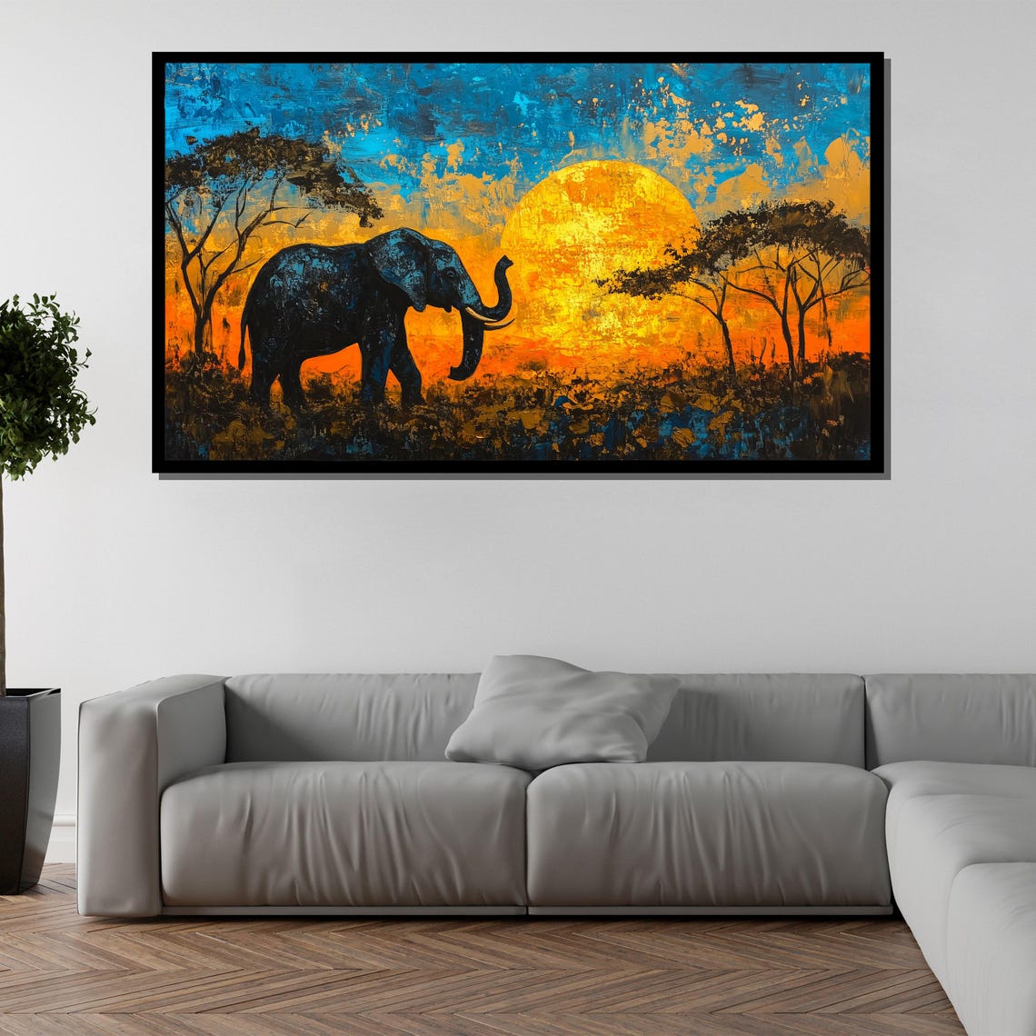 Elephant African Sunset Savanna Silhouette Dramatic Wall Art - Image 5