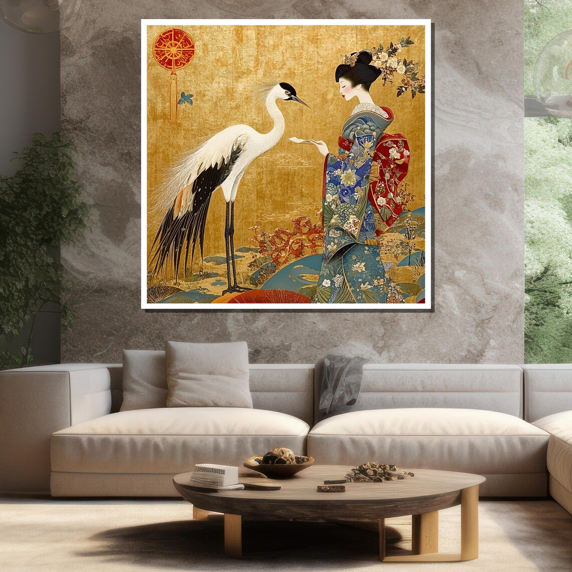 Japanese Crane and Geisha Art Print, Asian Inspired - Image 3