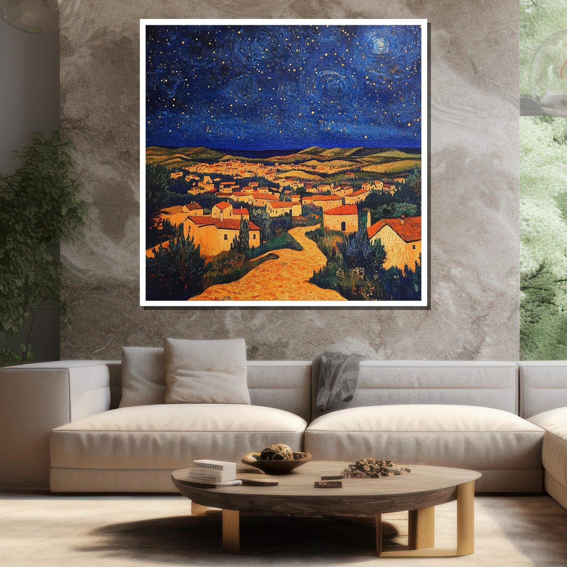 Starry Night Village Swirling Sky Van Gogh Inspired Night Poster - Image 3