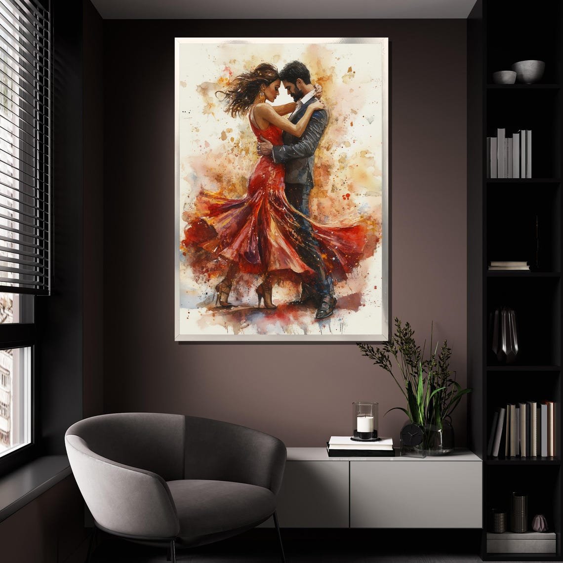 Watercolor Dancing Couple Romantic Red Dress Splash Passion Art Poster - Image 4