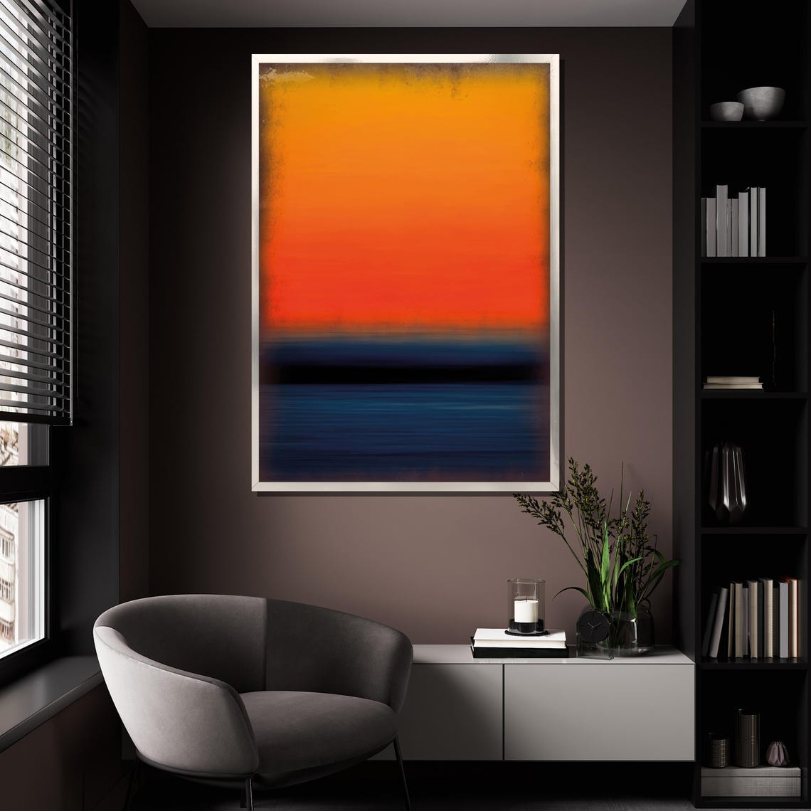 Mark Rothko Style Orange Sunset Glow Over Deep Blue Abstract Poster - Image 4