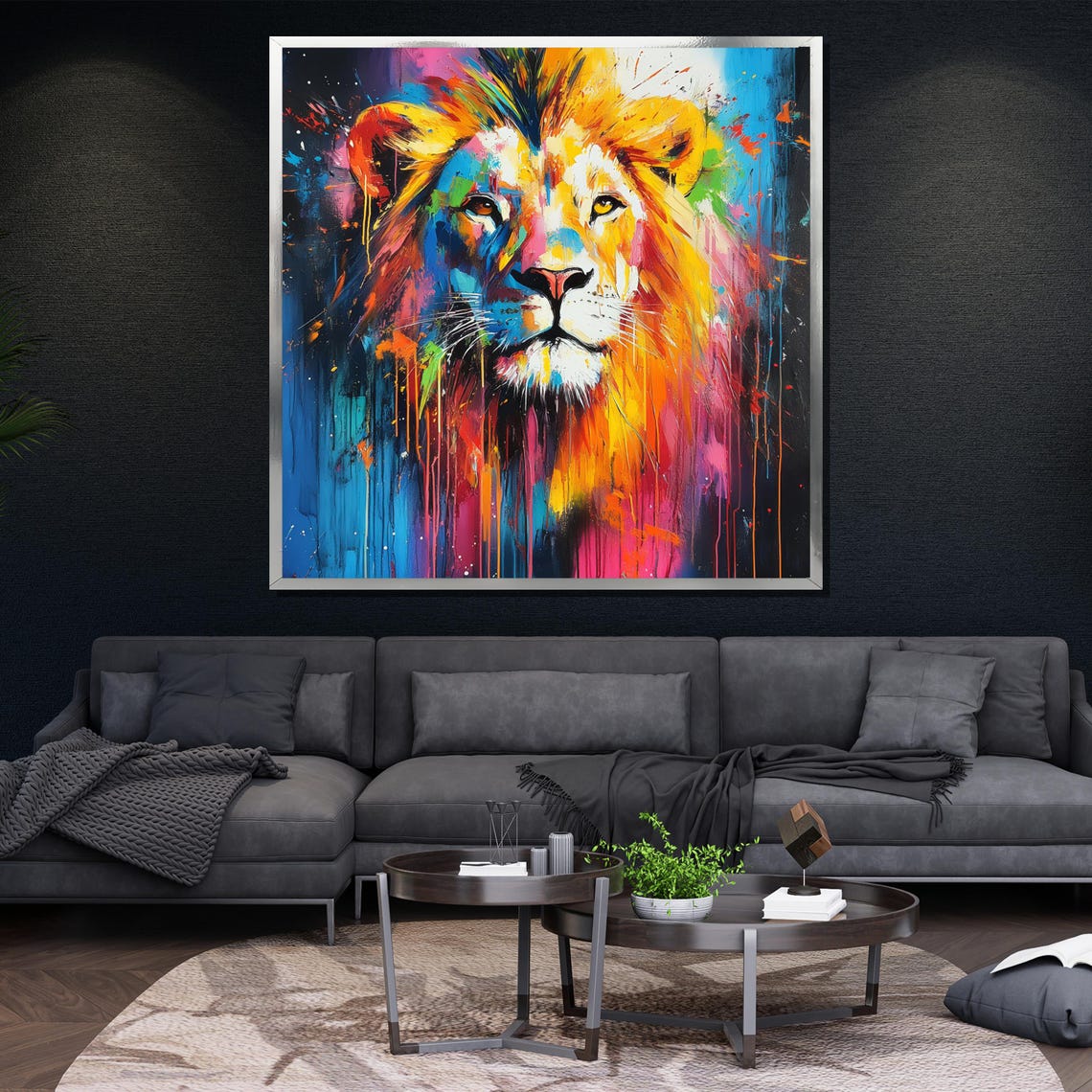 Colorful Abstract Lion Paint Drip Modern Wildlife Art Poster - Image 4