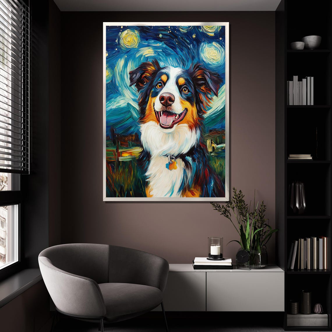 Dog Starry Night Swirling Sky Whimsical Pet Portrait Wall Art - Image 4