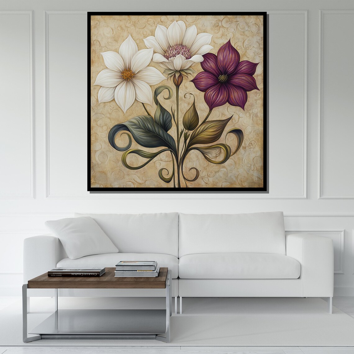 Vintage Style White And Purple Floral Painting Botanical Art Poster - Image 5