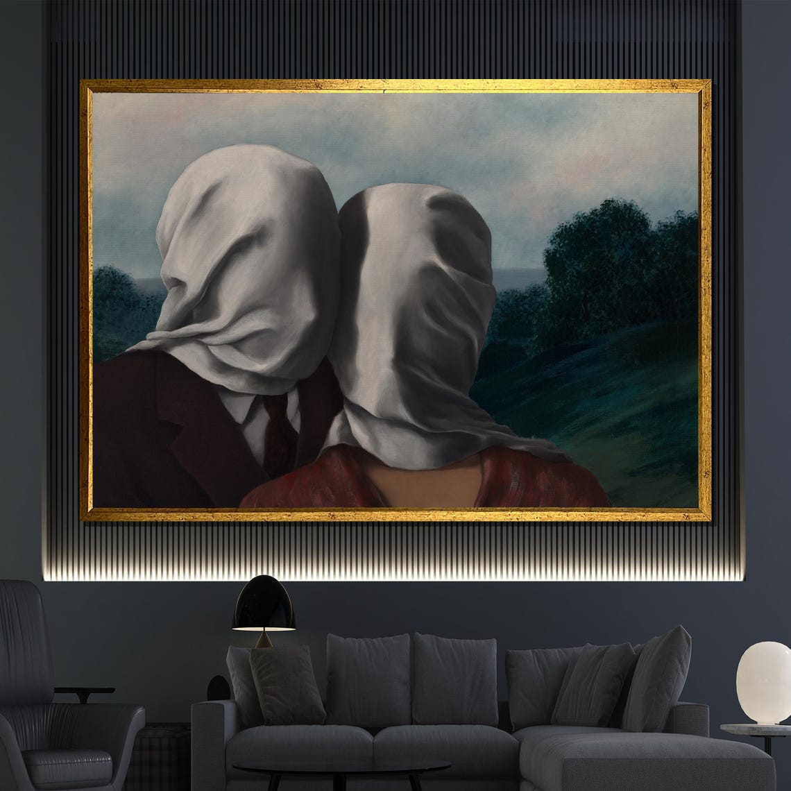 Ren Magritte The Lovers Cloth Covered Heads Embrace Surreal Poster