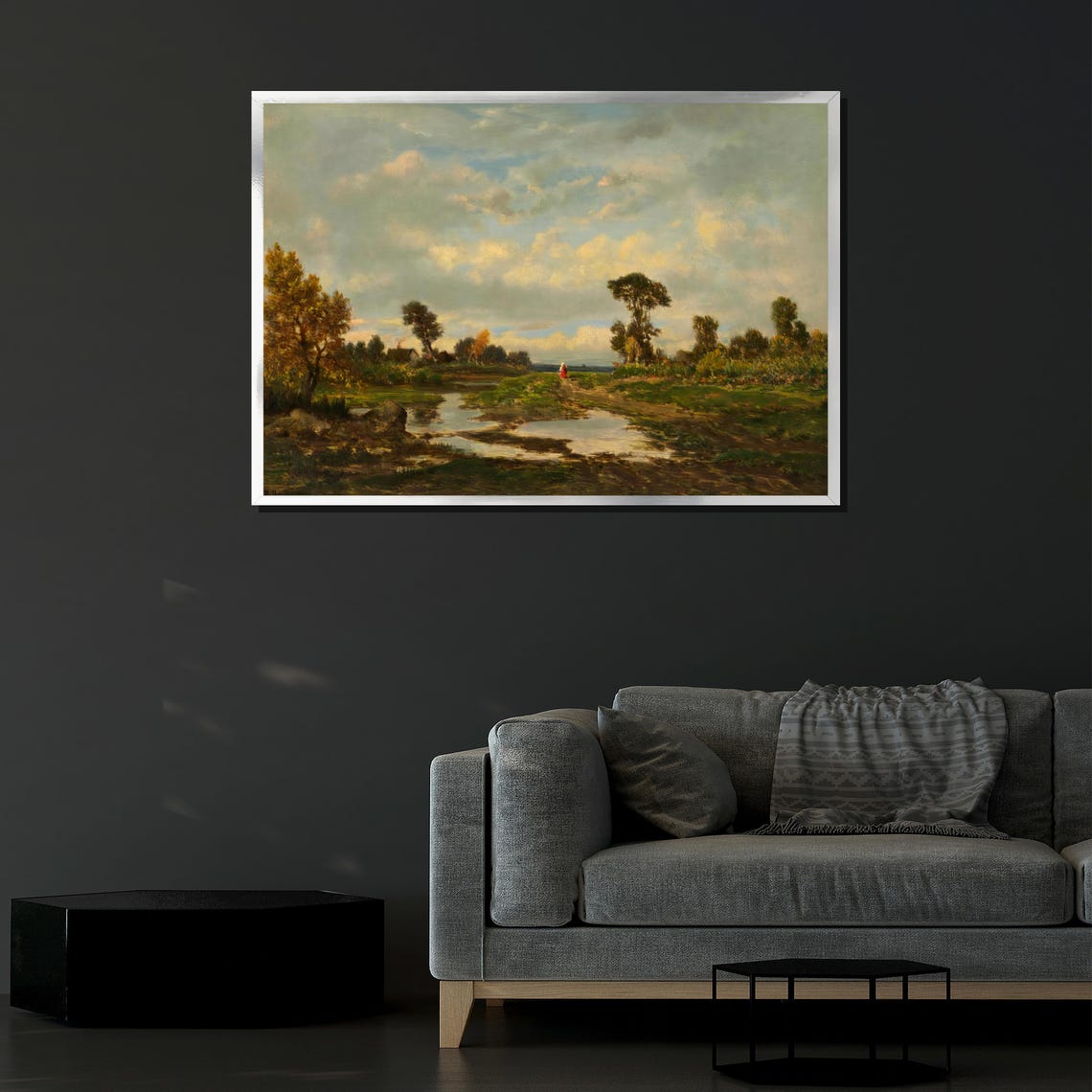 Charles Francois Daubigny Stream Meadow Cloudy Sky Landscape Poster - Image 4