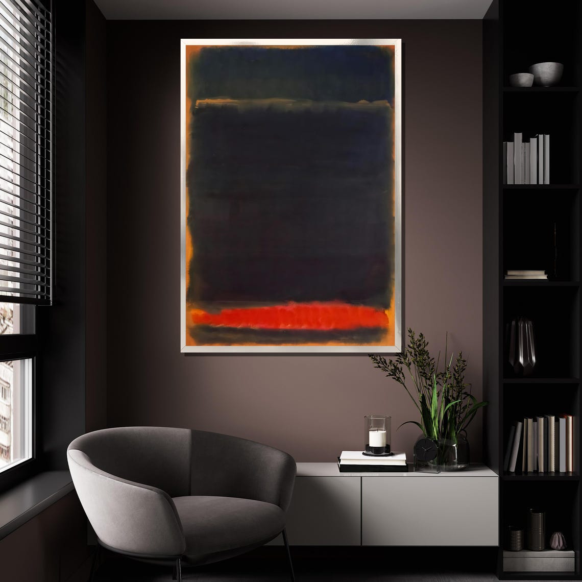 Mark Rothko Style Black Field With Glowing Red Band Abstract Poster - Image 4