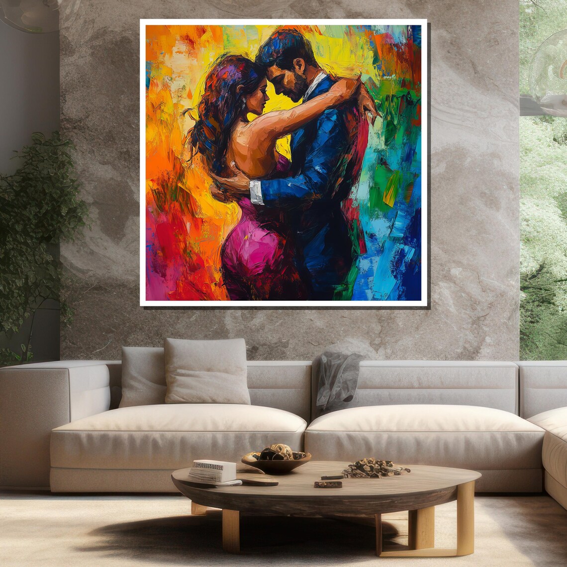 Abstract Colorful Couple Embrace Vibrant Love Modern Romance Art Poster - Image 3