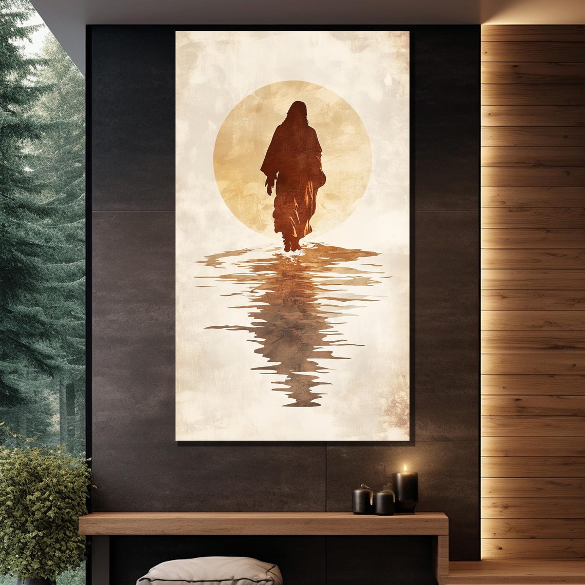 Jesus Walking On Water Golden Sun Silhouette Religious Poster - Image 2
