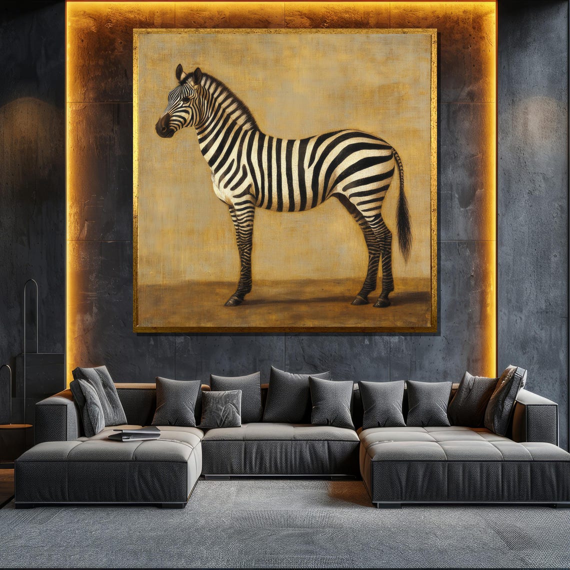 Zebra Gold Background Minimalist Elegant Safari Animal Poster