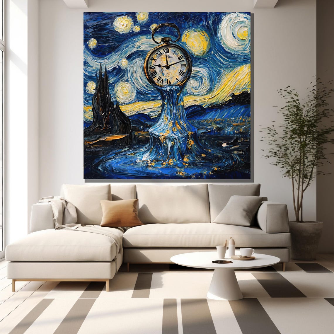 Starry Night Sky With A Melting Pocket Watch Over Moonlit Sea Poster - Image 2