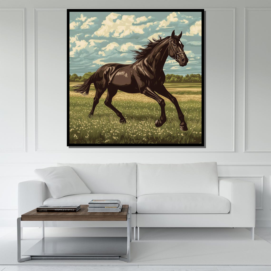 Dark Horse Running Meadow Majestic Equestrian Gallop Wall Art - Image 5