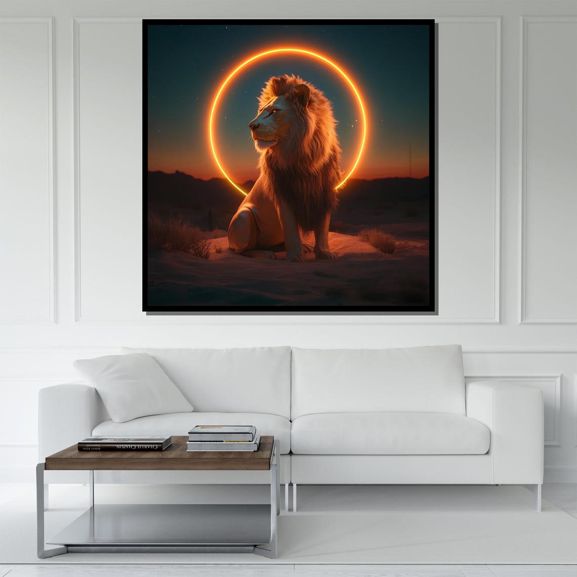 Lion Neon Halo Desert Dusk Bold Modern Wildlife Glow Wall Art - Image 5