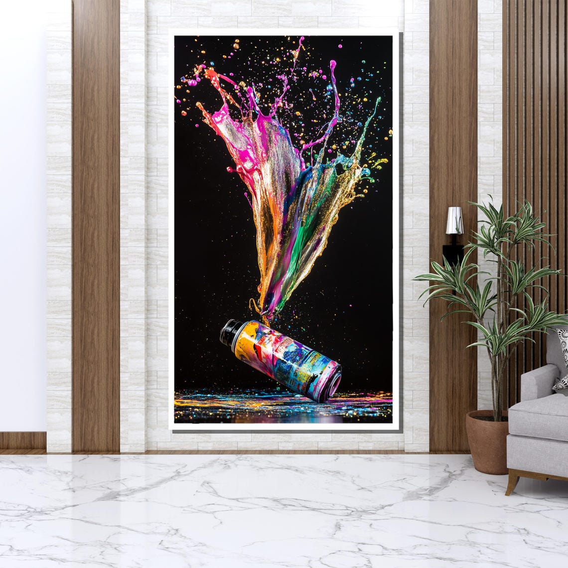 Color Splash Spray Can Vibrant Paint Explosion Black Art Wall Poster - Image 3