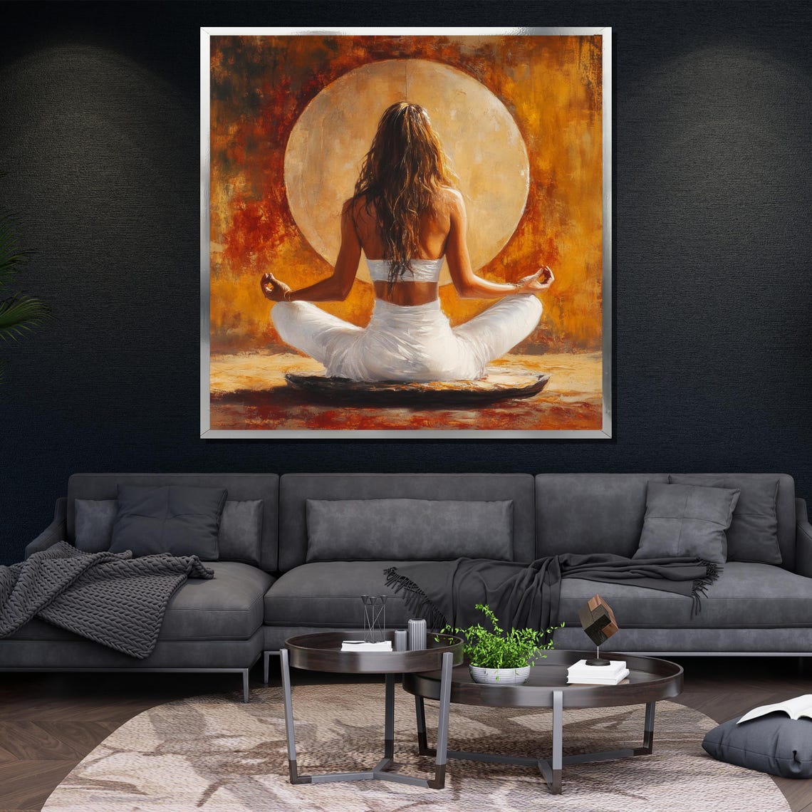 Woman Meditating Before Glowing Sun Warm Sunset Yoga Meditation Poster - Image 4