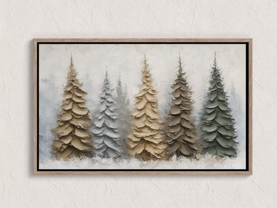Neutral Winter Pine Forest Snowy Evergreen Landscape Wall Art Minimal Watercolor Painting For Rustic Farmhouse Decor