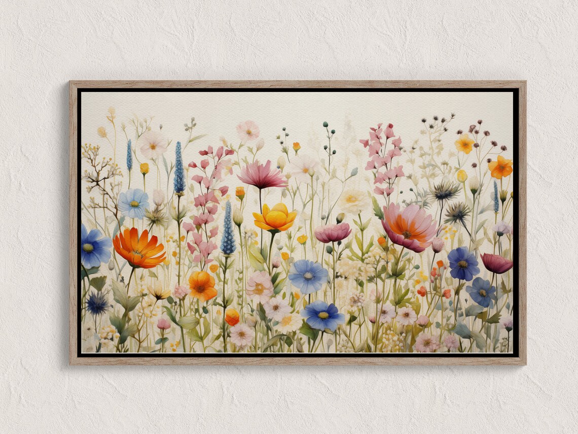 Wildflower Meadow Watercolor Poster Colorful Spring Blooms And Daisies Painting