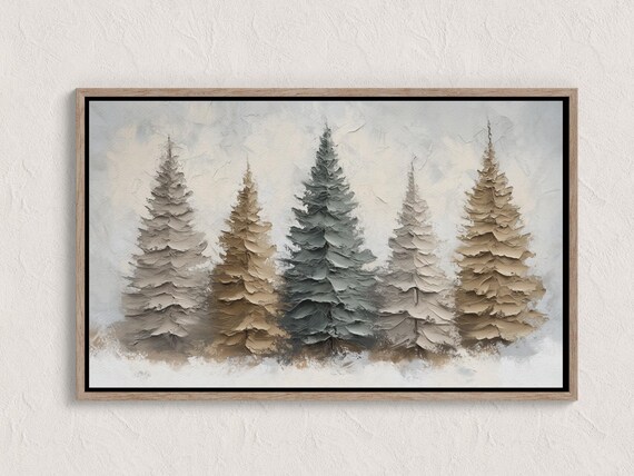 Winter Pine Forest Impasto Painting Neutral Trees Christmas Poster