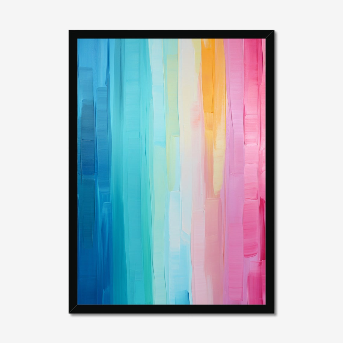 Vertical Rainbow Color Stripes Blue to Pink Abstract Painting Poster