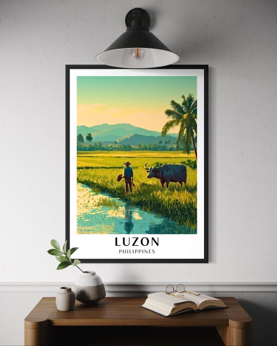 Luzon Rice Field Travel Poster, Filipino Water Buffalo