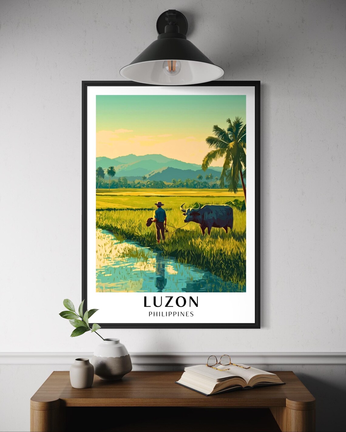 Luzon Rice Field Travel Poster, Filipino Water Buffalo