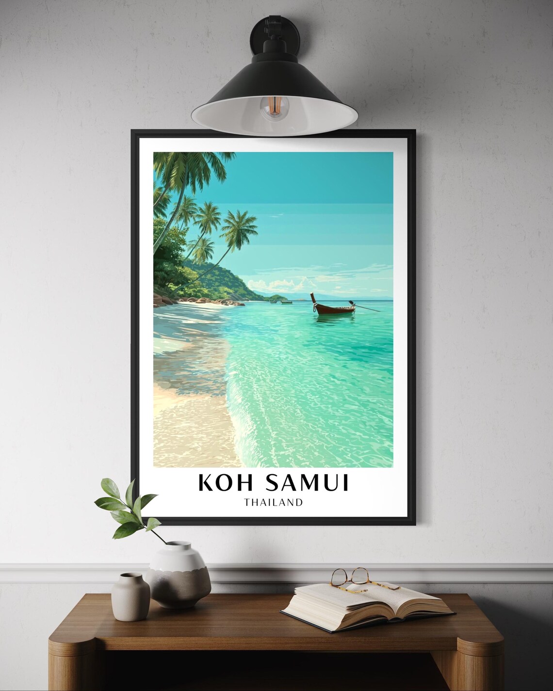 Koh Samui Travel Poster, Tropical Beach Art Print