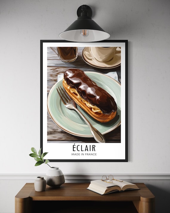 Eclair French Chocolate Pastry Illustration Cafe Wall Decor Poster