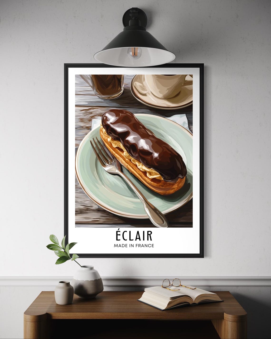 Eclair French Chocolate Pastry Illustration Cafe Wall Decor Poster