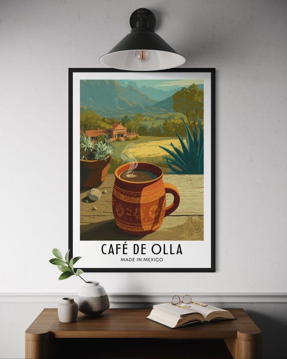 Caf De Olla Mexican Coffee Poster Traditional Spiced Clay Mug Wall Art Mexico Culinary Decor Latin America Beverage Print Kitchen