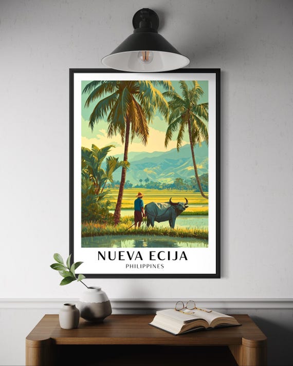 Nueva Ecija Rice Field Poster Philippines Travel Print Carabao Wall Art Farmer Artwork Southeast Asia Decor Filipino Water Buffalo