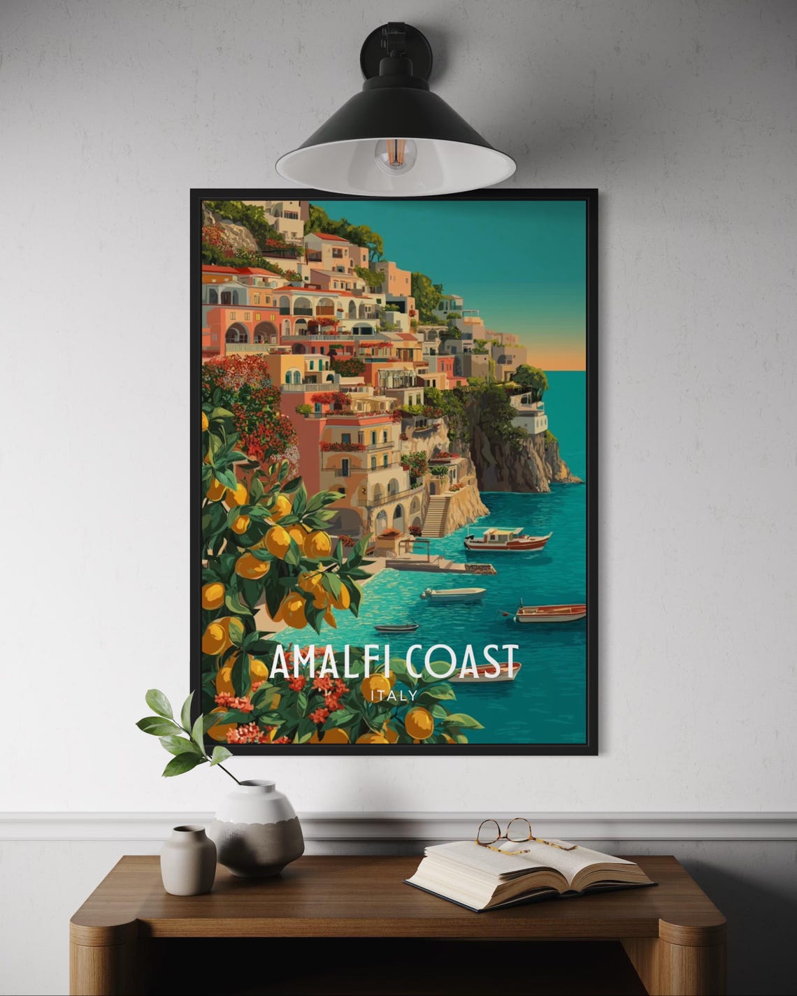 Amalfi Coast Italy Cliffside Village Lemon Trees Travel Poster Art