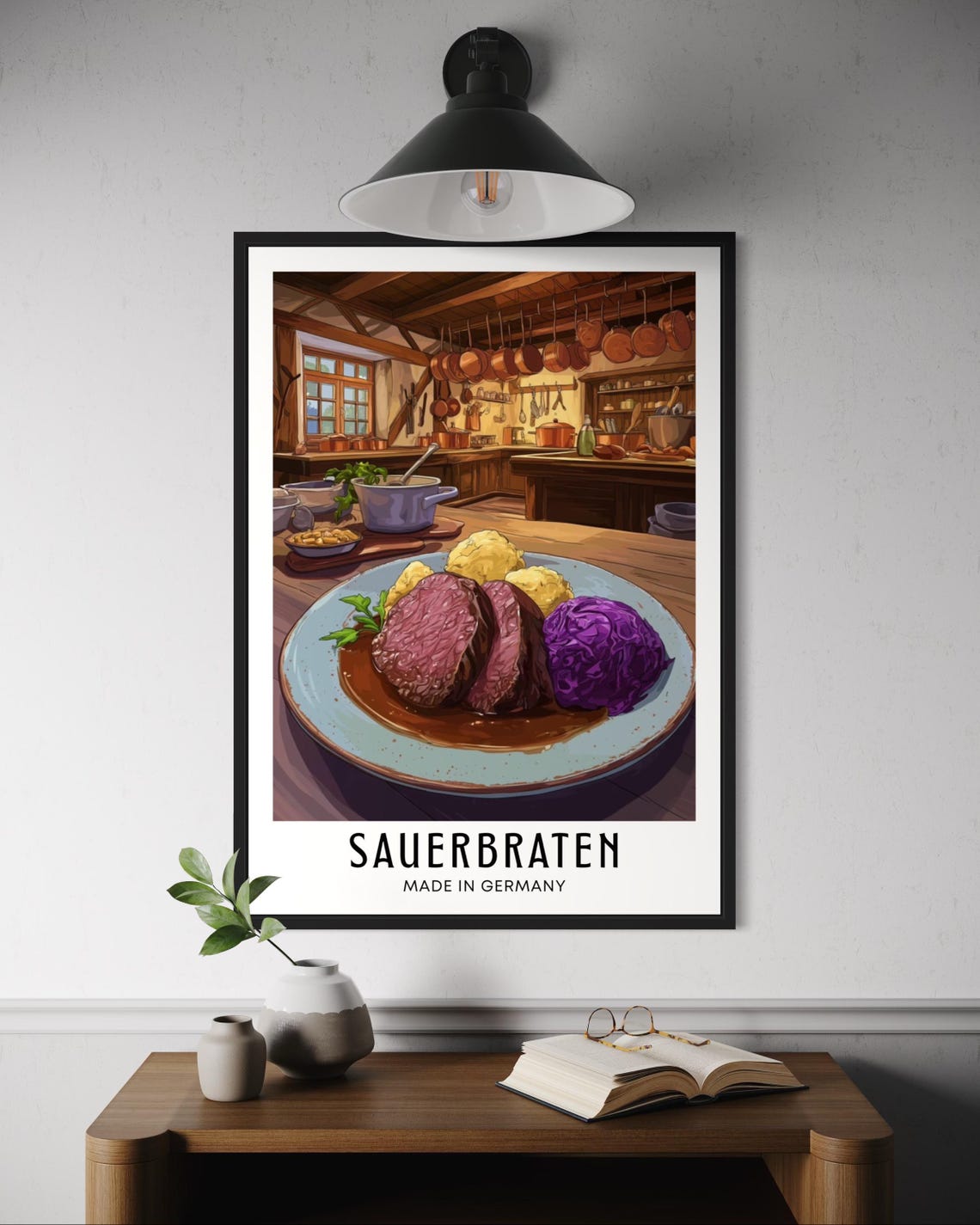 German Sauerbraten Roast Beef Dumplings Red Cabbage Dinner Poster