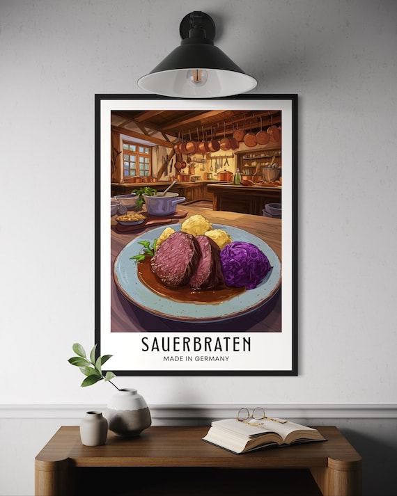 German Sauerbraten Roast Beef Dumplings Red Cabbage Dinner Poster