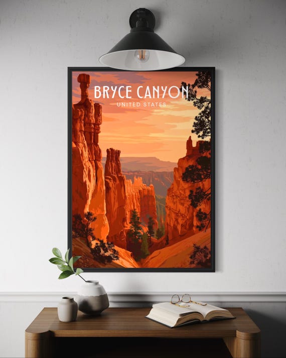 Bryce Canyon Travel Poster Scenic Utah Wall Art National Park Print Red Rock Decor Southwestern Adventure Artwork United States