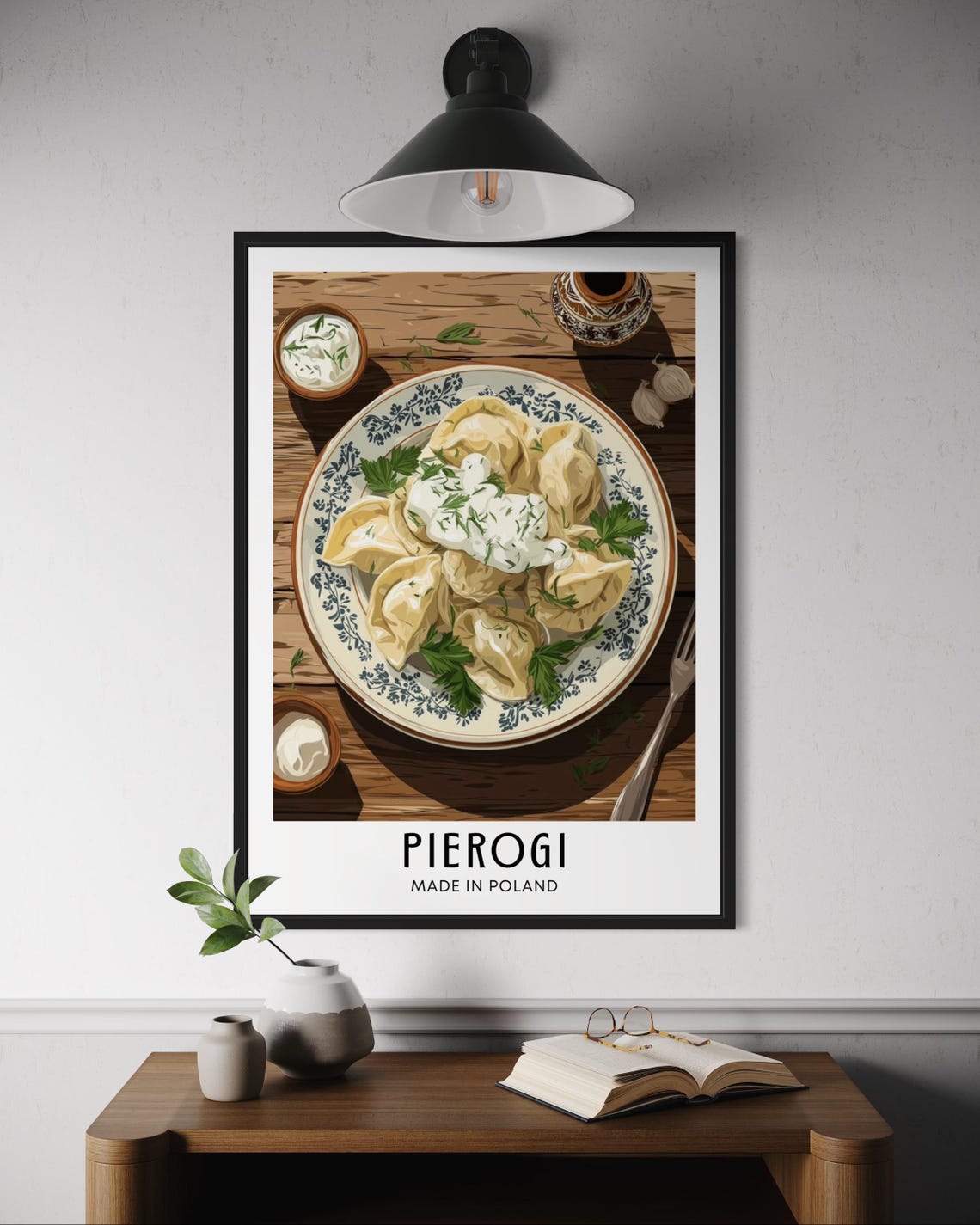 Pierogi Polish Dumplings Sour Cream Top Down Food Kitchen Wall Poster