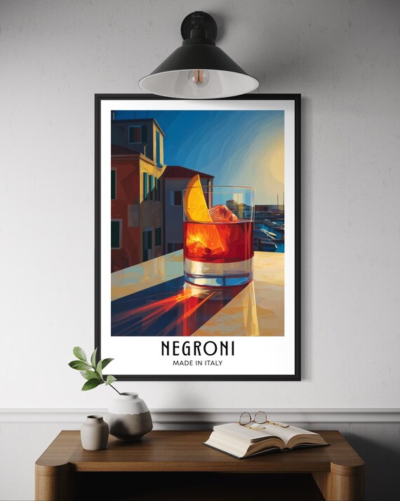 Negroni Italian Aperitif Cocktail Sunset Mediterranean Bar Art Poster