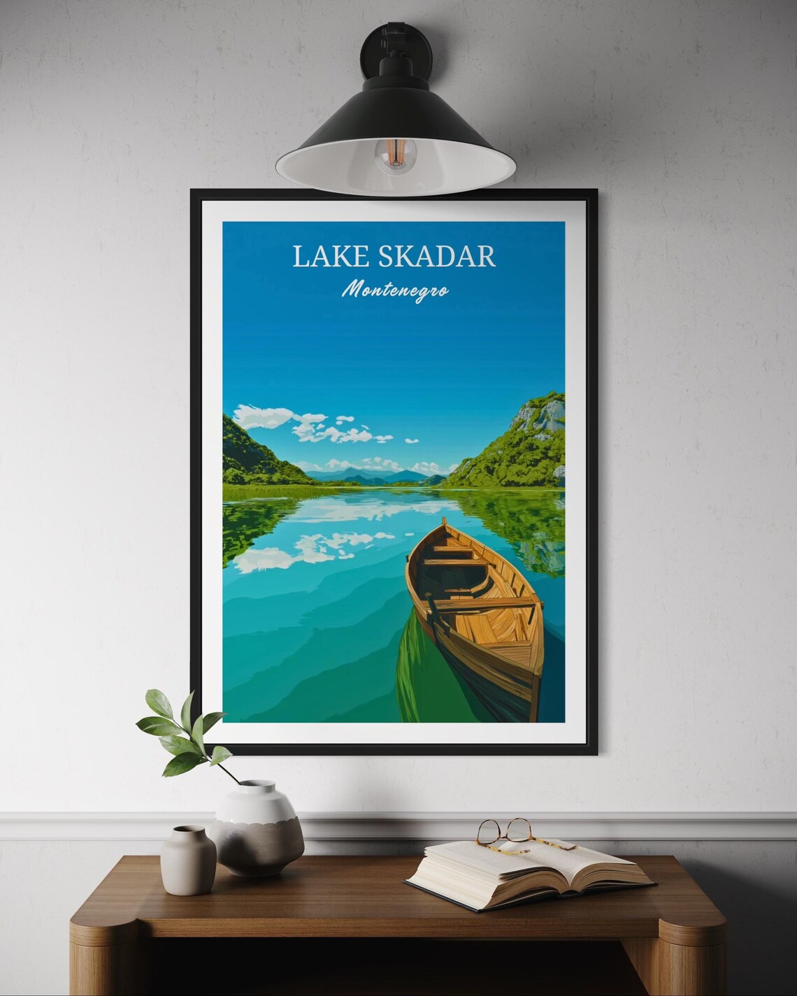 Lake Skadar Montenegro Wooden Boat Mountain Lake Summer Nature Travel Poster