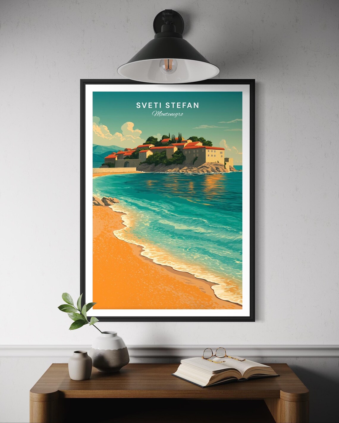 Sveti Stefan Montenegro Island Resort Travel Poster Adriatic Beach Scene