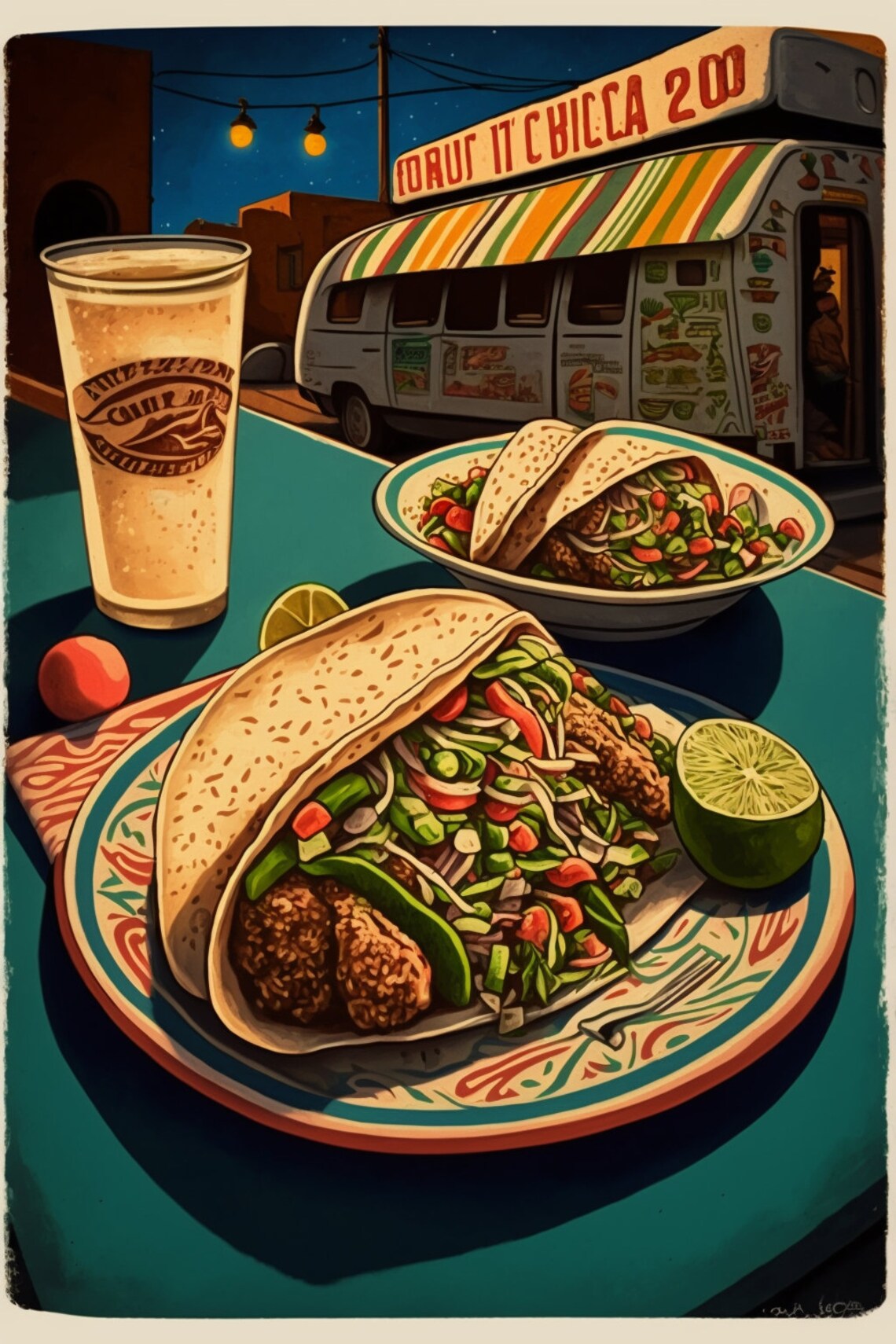 Street Tacos and Horchata Night Market Food Truck Scene Poster - Image 2